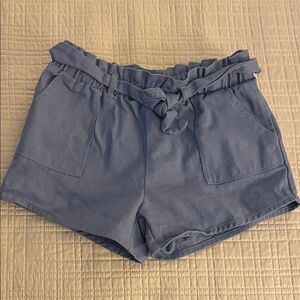 Women's Blue Ruffle Waist Shorts